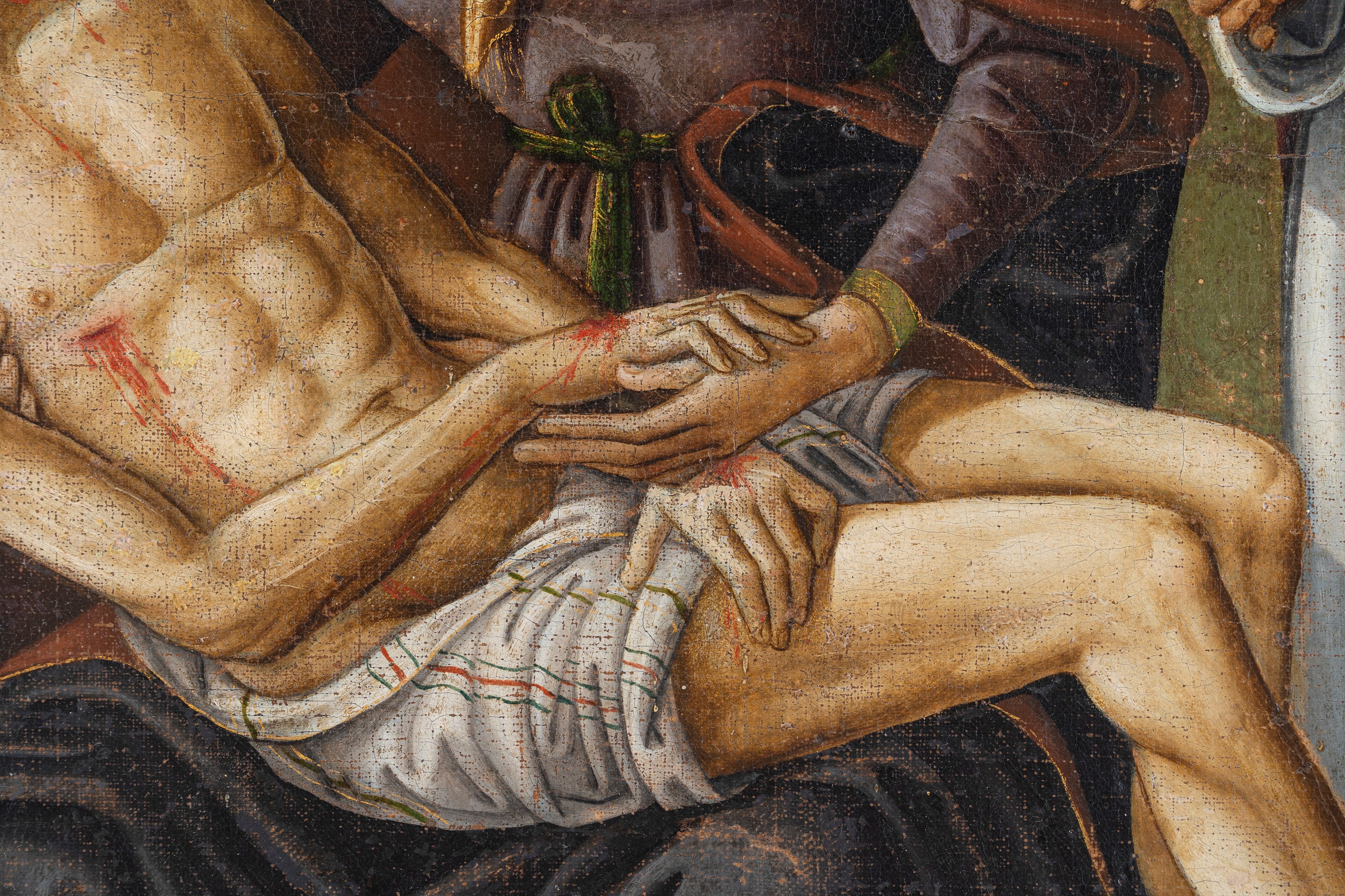 Giovanni Francesco Crivelli (attivo nel Cinquecento) - Compianto su Cristo morto, olio su tela di...