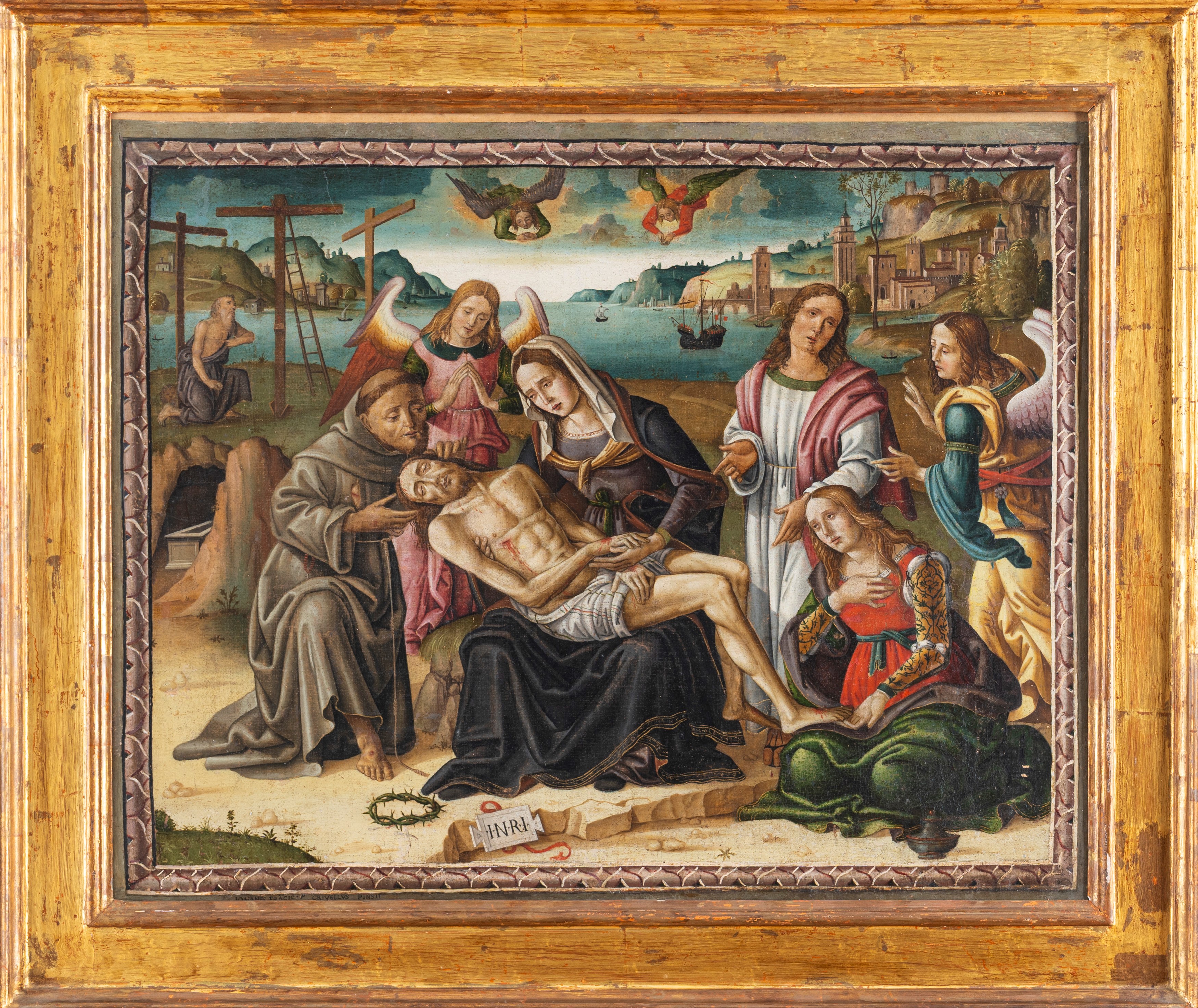 Giovanni Francesco Crivelli (attivo nel Cinquecento) - Compianto su Cristo morto, olio su tela di...