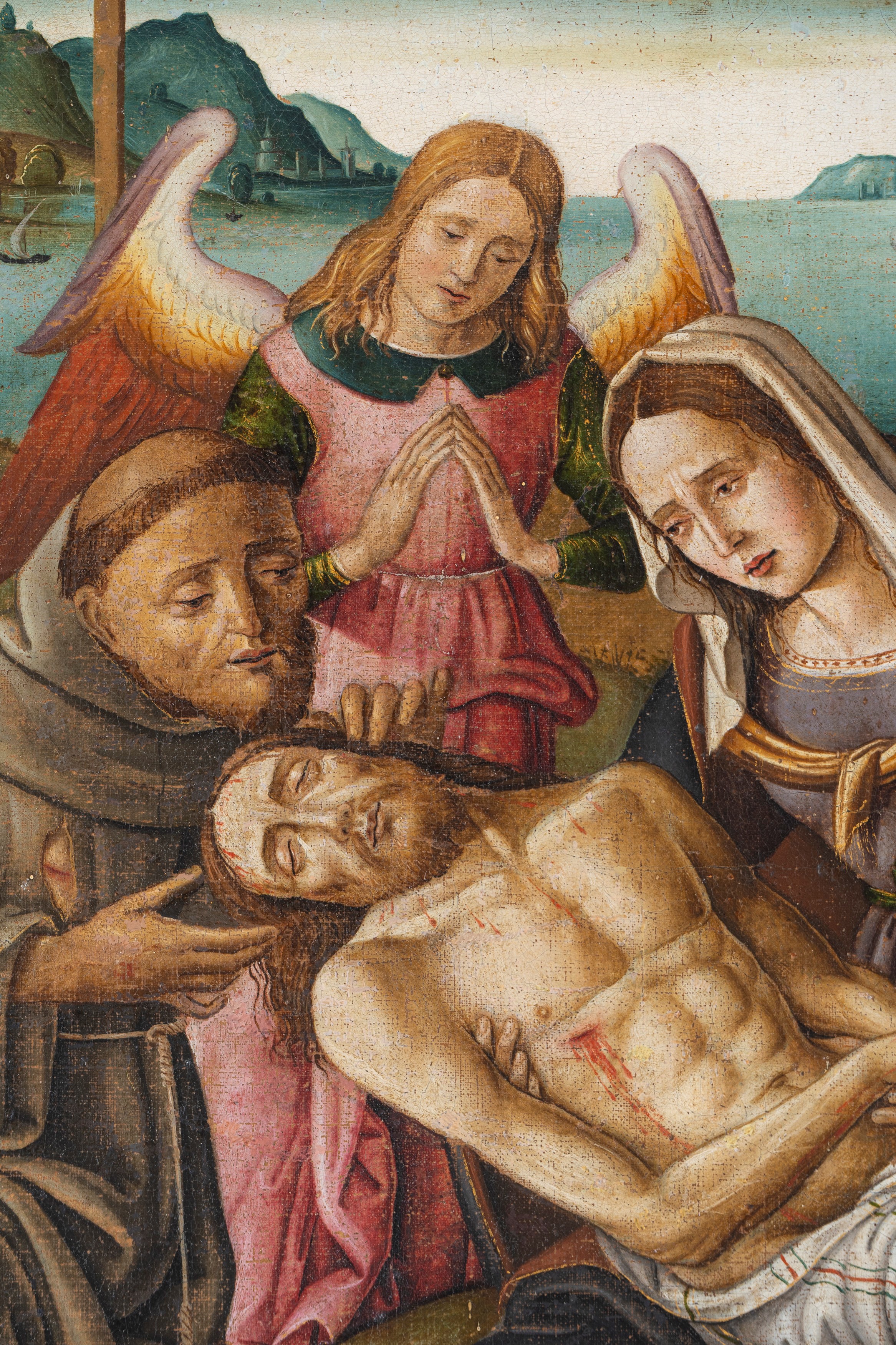 Giovanni Francesco Crivelli (attivo nel Cinquecento) - Compianto su Cristo morto, olio su tela di...