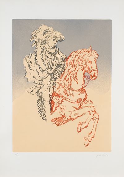 Paggio a cavallo, acquaforte acquatinta a colori (1972)