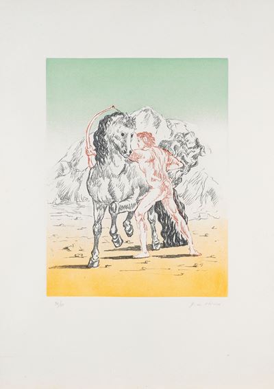 Arciere con cavallo, litografia a colori (es. 94/95), 1972