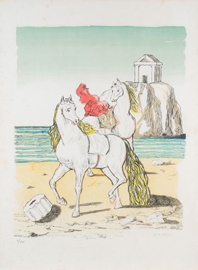 Cavalli con tempio (Cavalli di Perseo), litografia a colori