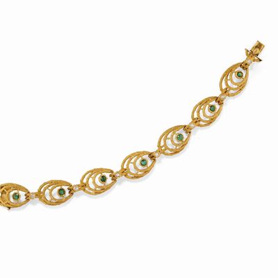 Bracciale con smeraldi e diamanti, oro giallo 18K, 1960 circa