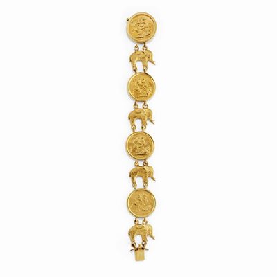 Bracciale in oro giallo 18K con sterline e decorazioni a elefantini