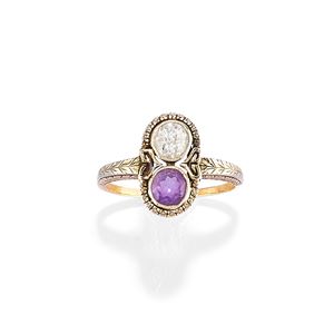 Anello con diamante e ametista