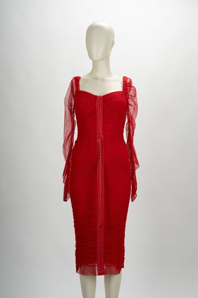 Abito in cotone e tulle rosso