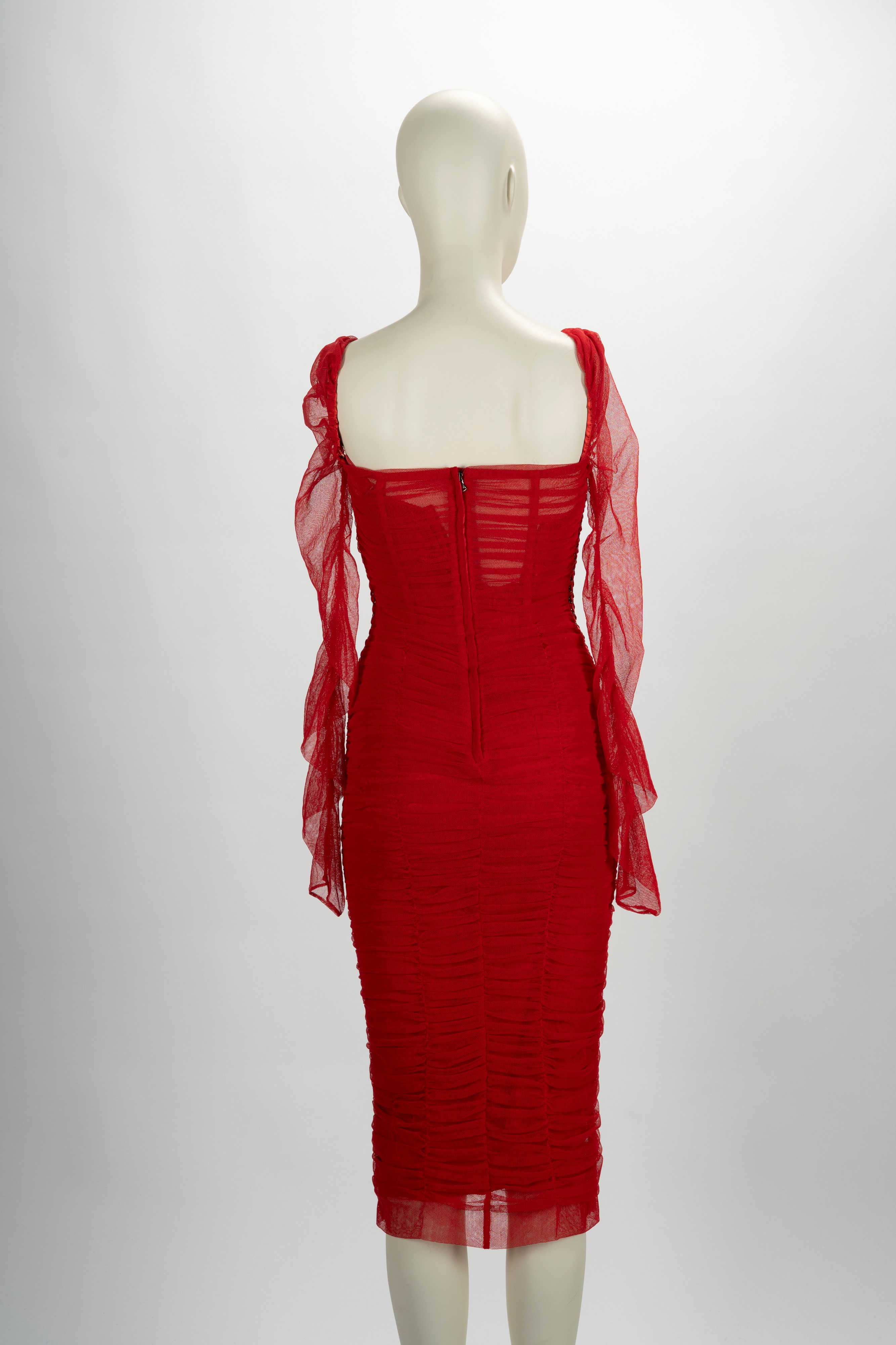 Dolce & Gabbana - Abito in cotone e tulle rosso