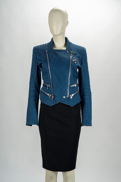 Giacchino biker in denim blu, taglia 36