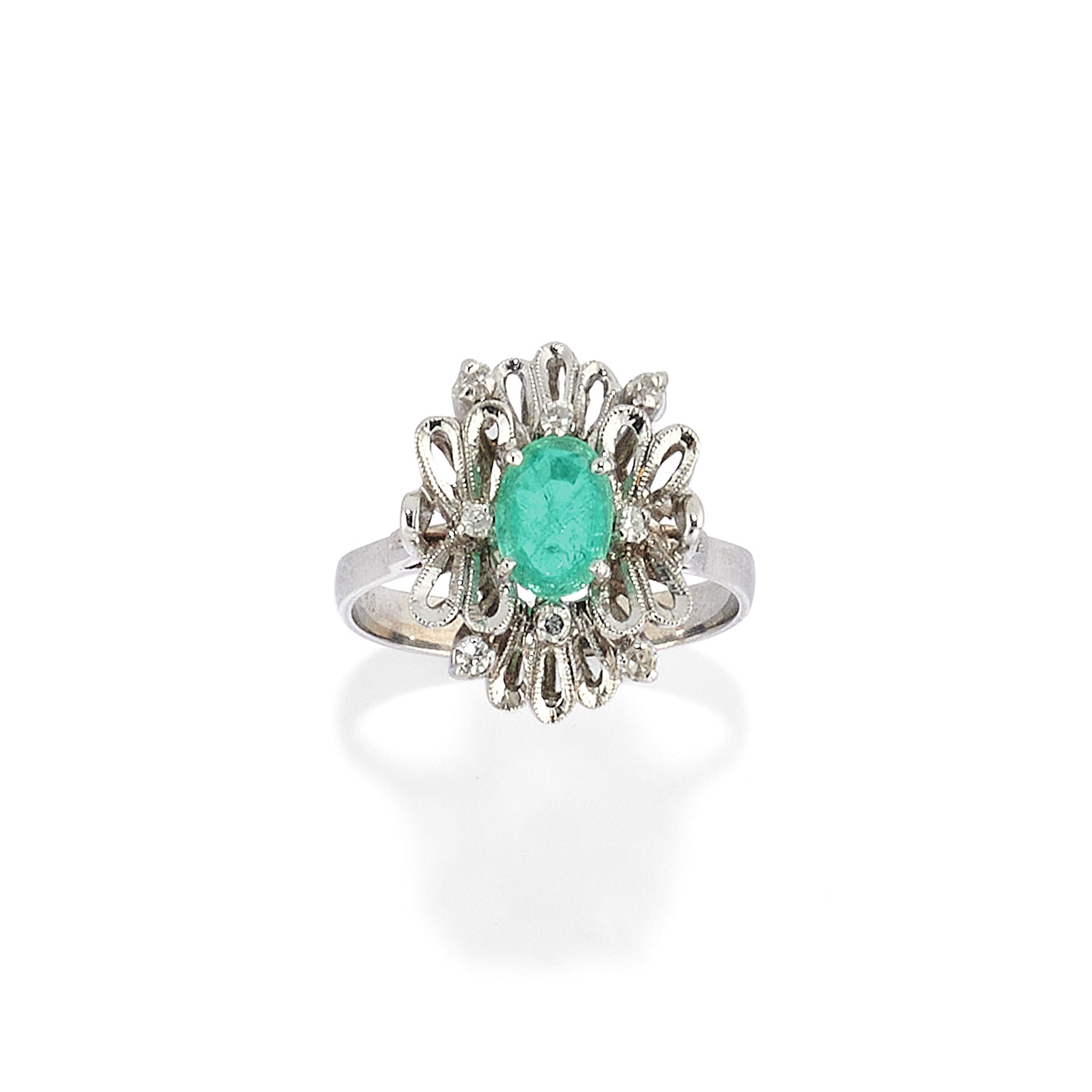 Spilla e anello con smeraldi