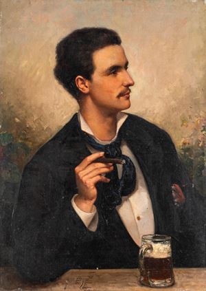Ritratto di giovane uomo con boccale di birra