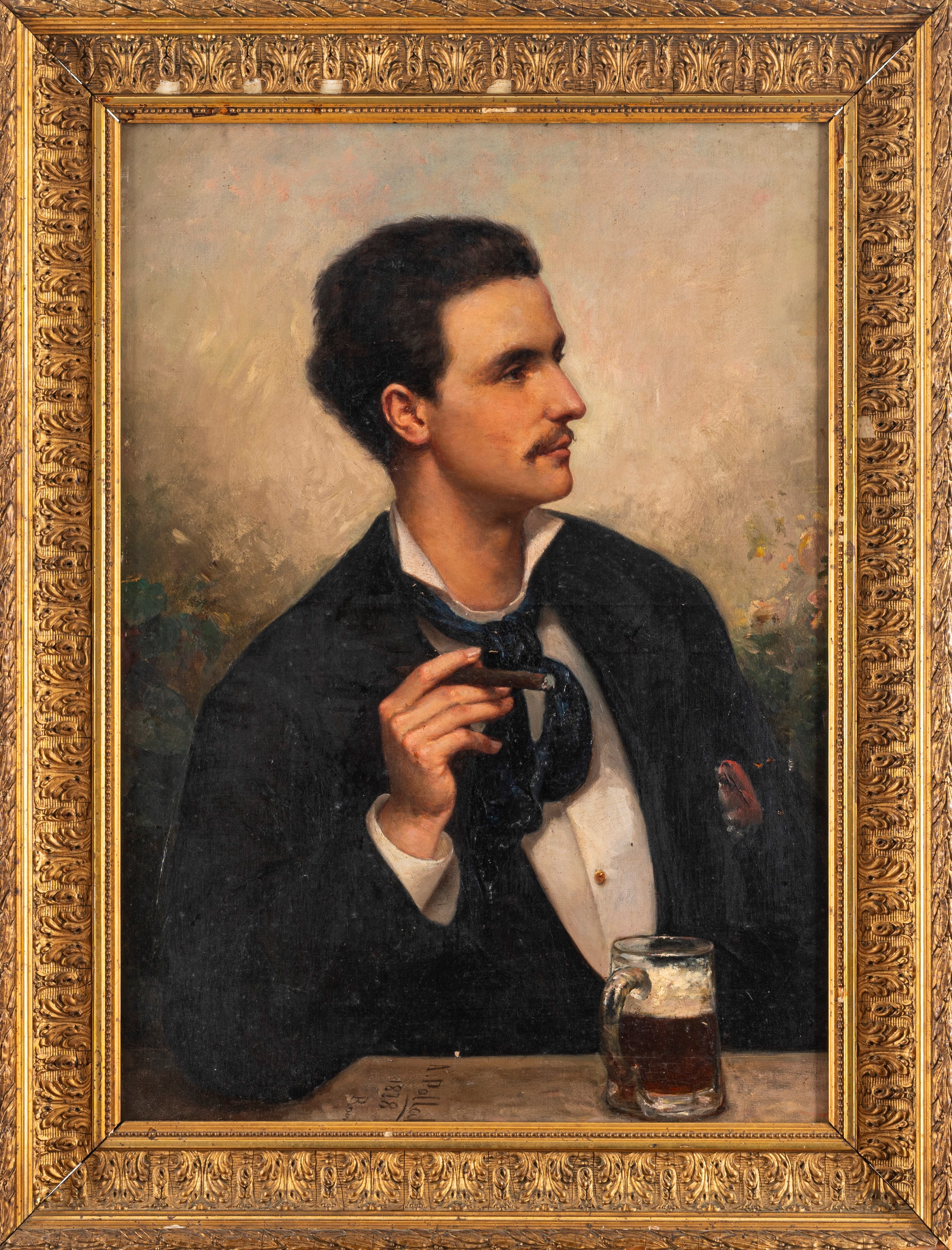August Pollak - Ritratto di Giovane Uomo con Boccale di Birra