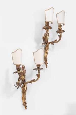 Pair of gilded bronze wall lamps, 19th century