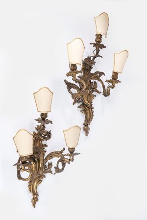 Coppia di appliques in bronzo dorato, secolo XIX