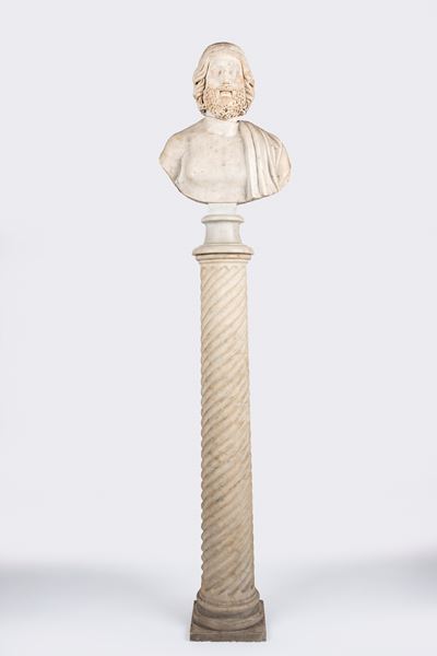 Antica Scultura in Marmo Raffigurante Busto di Filosofo