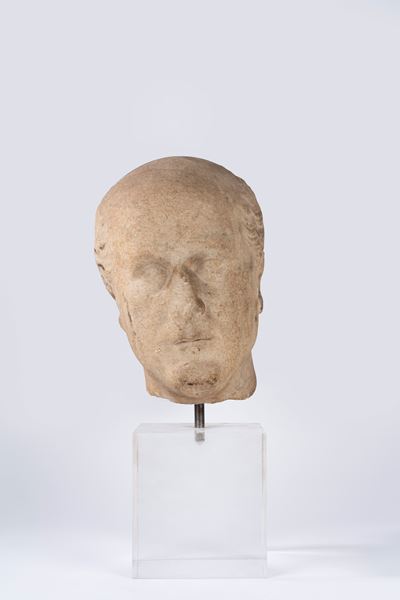 Antica Scultura in Marmo Raffigurante Testa Virile
