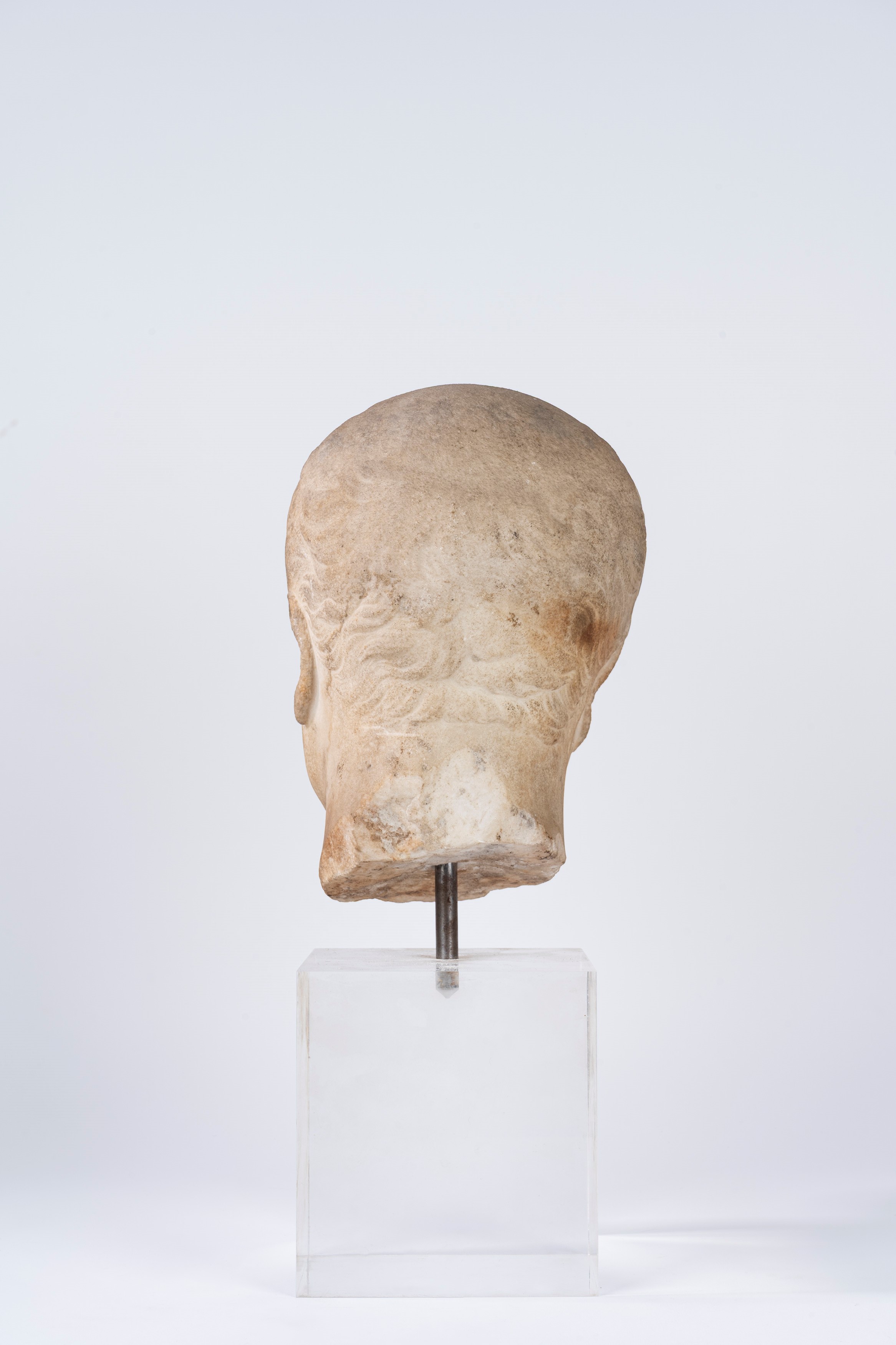 Antica Scultura in Marmo Raffigurante Testa Virile