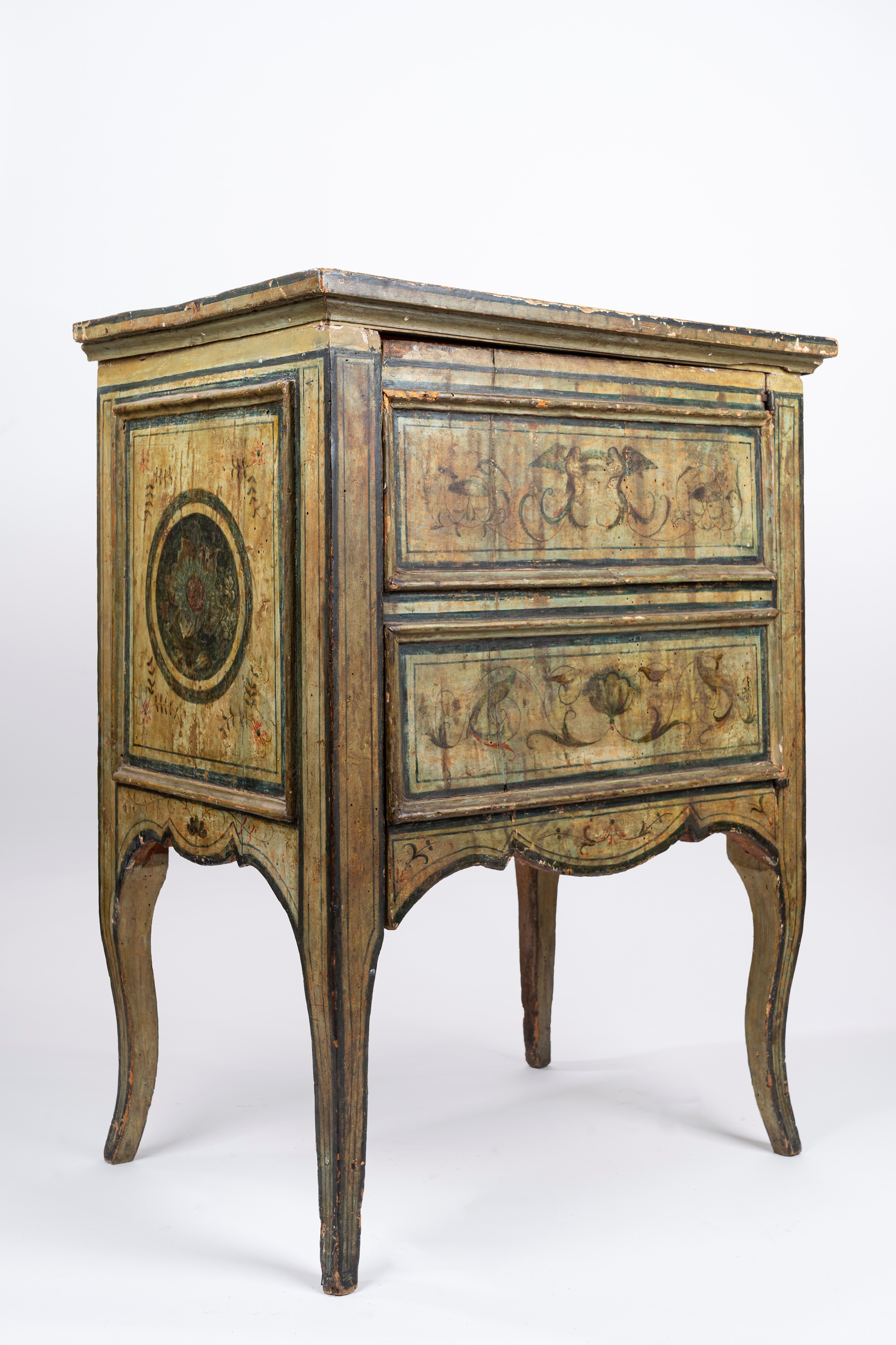 Piccolo Comò a Due Cassetti in Legno Laccato, Secolo XVIII