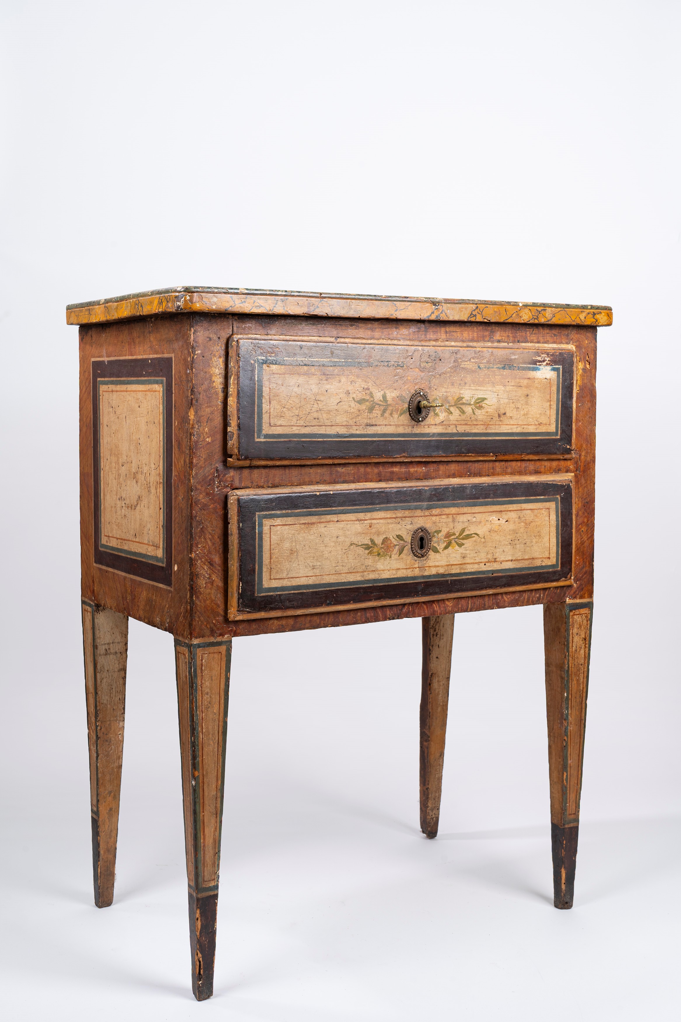 Piccolo Comò a Due Cassetti in Legno Laccato, Secolo XVIII
