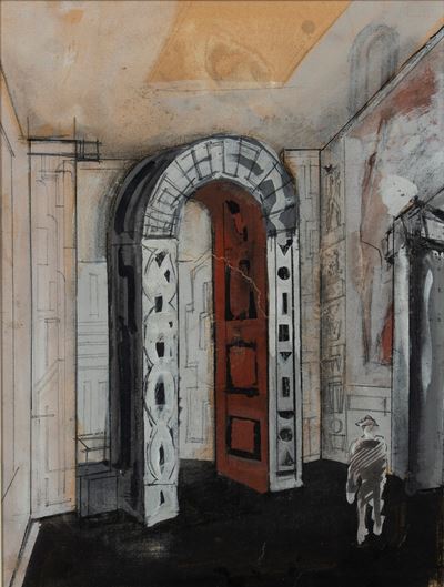 Architettura - tempera e matita su carta applicata su tela