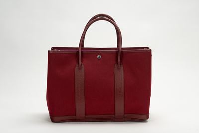 Borsa Garden Party, tela color burgundy con profili e manici in pelle clemence, 2006