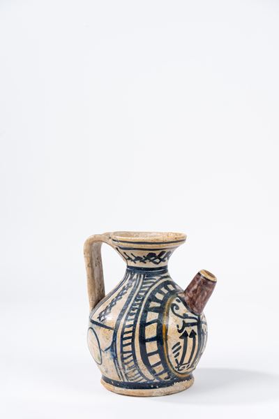 Piccola Ampolla da Olio in Maiolica Policroma, Area Adriatica, Fine Secolo XV-inizio Secolo XVI