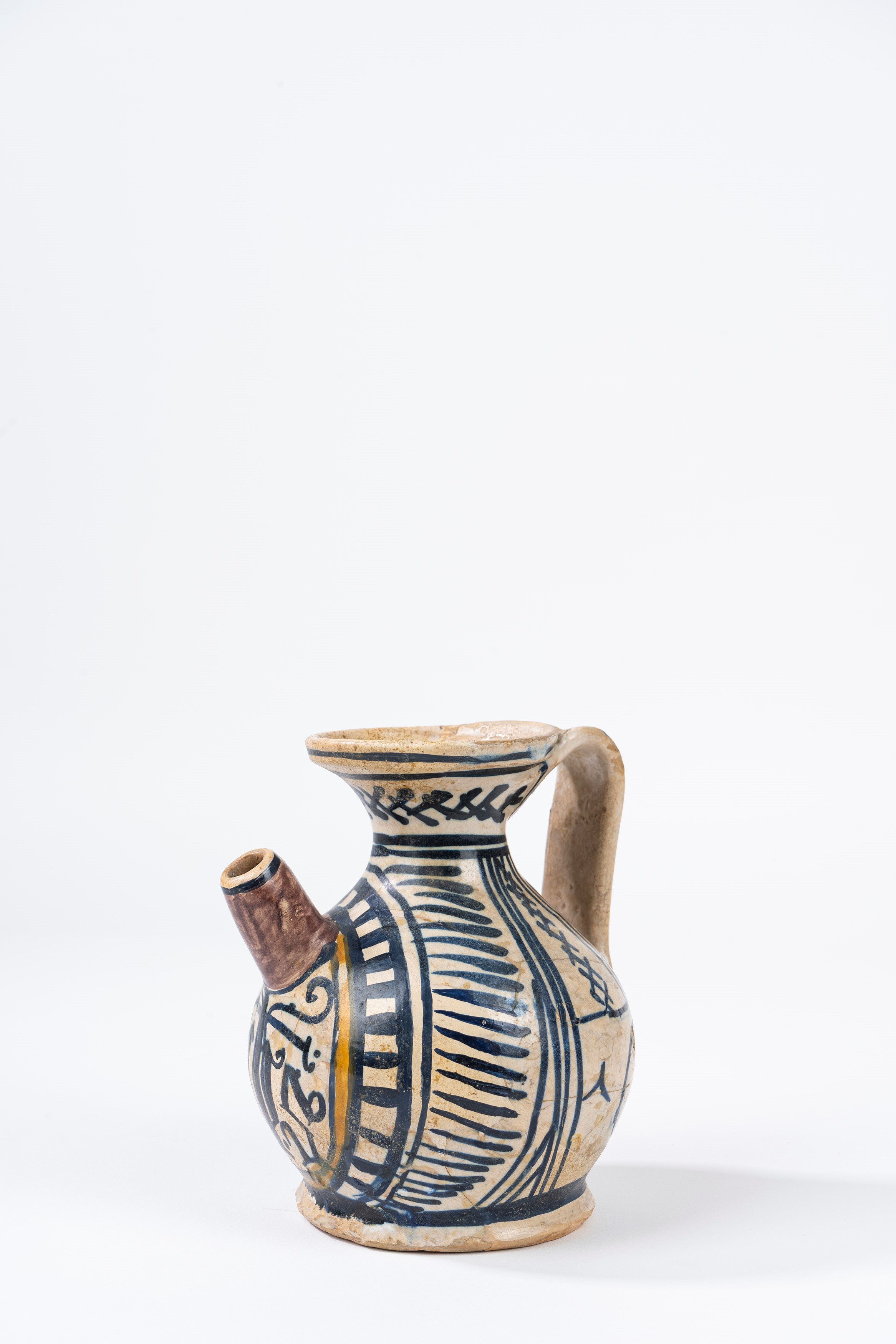 Piccola Ampolla da Olio in Maiolica Policroma, Area Adriatica, Fine Secolo XV-inizio Secolo XVI
