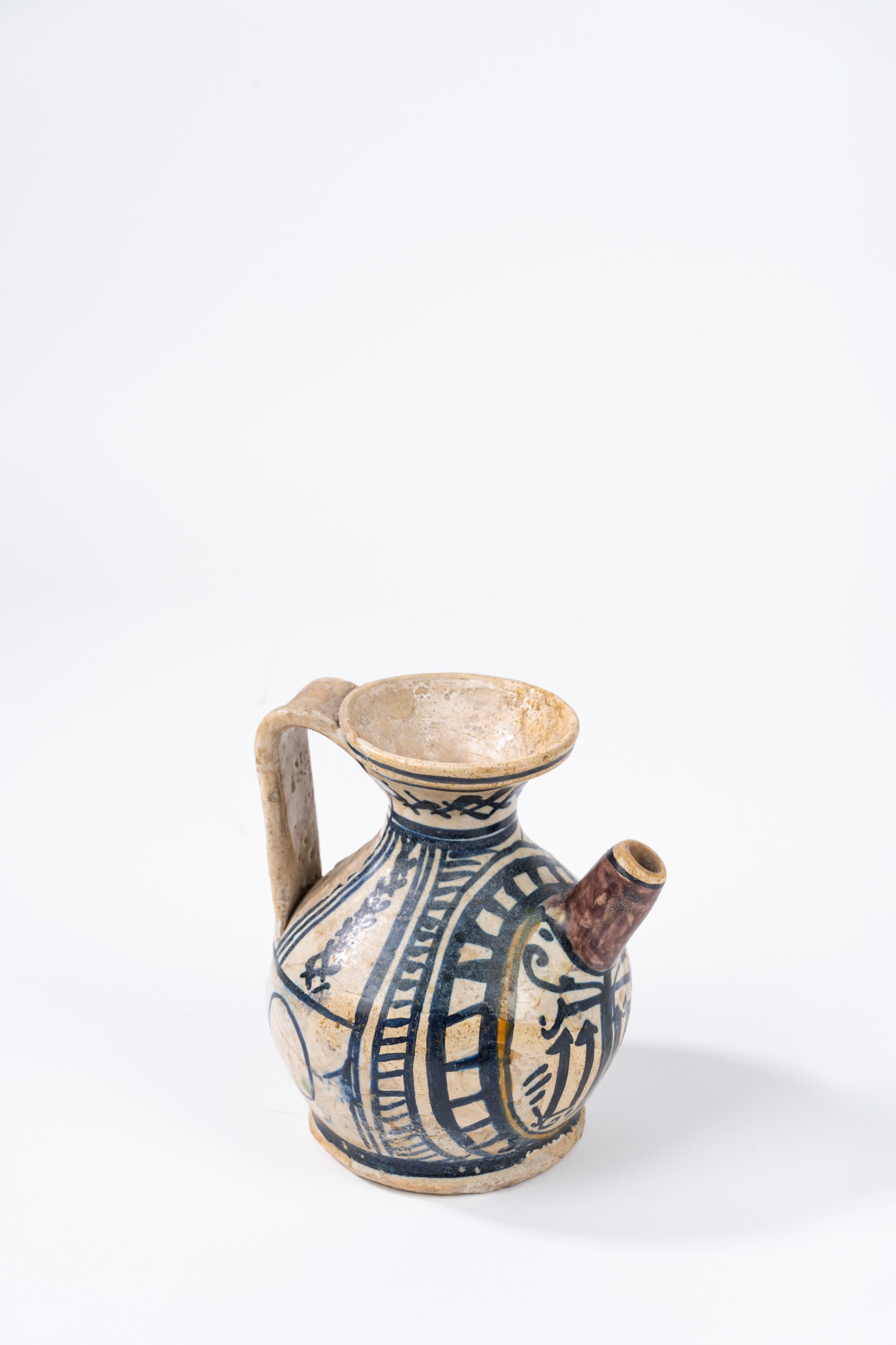 Piccola Ampolla da Olio in Maiolica Policroma, Area Adriatica, Fine Secolo XV-inizio Secolo XVI