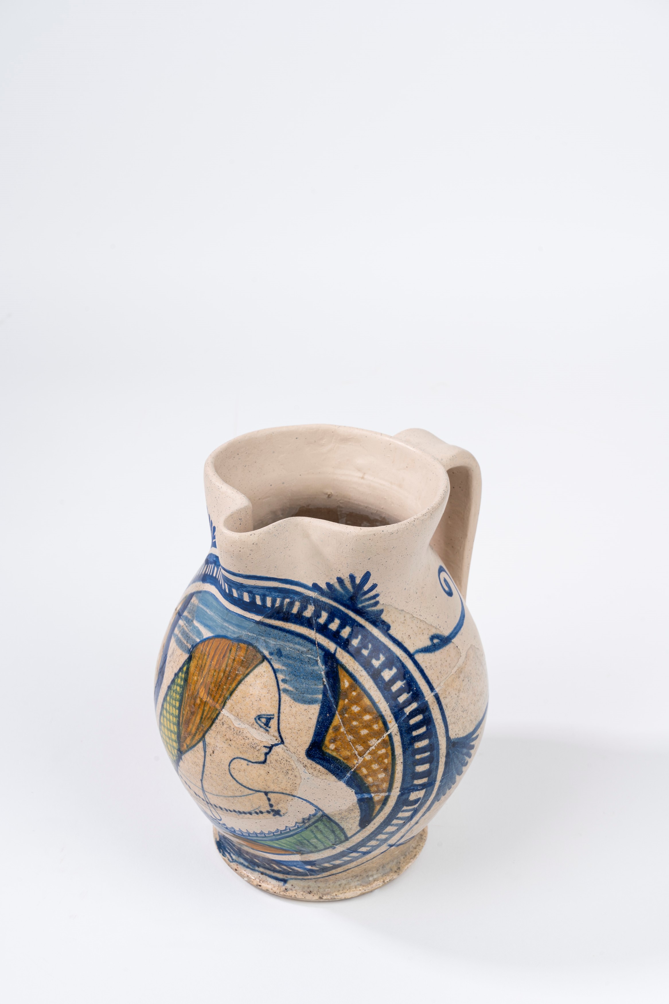 Boccale in Maiolica Policroma, Emilia Romagna, Prima Metà Secolo XVI