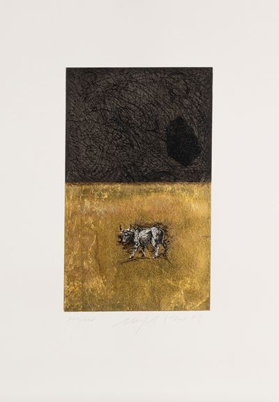 Bue, acquaforte acquatinta e foglia oro, 2002