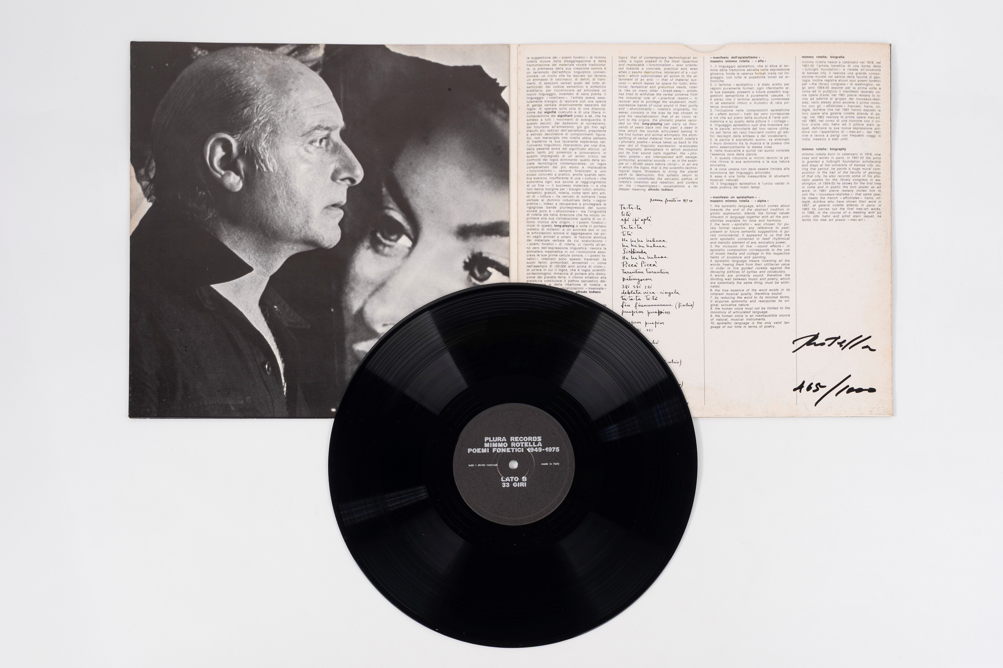 Mimmo Rotella - Poemi fonetici 1949-75, disco in vinile LP 33 giri