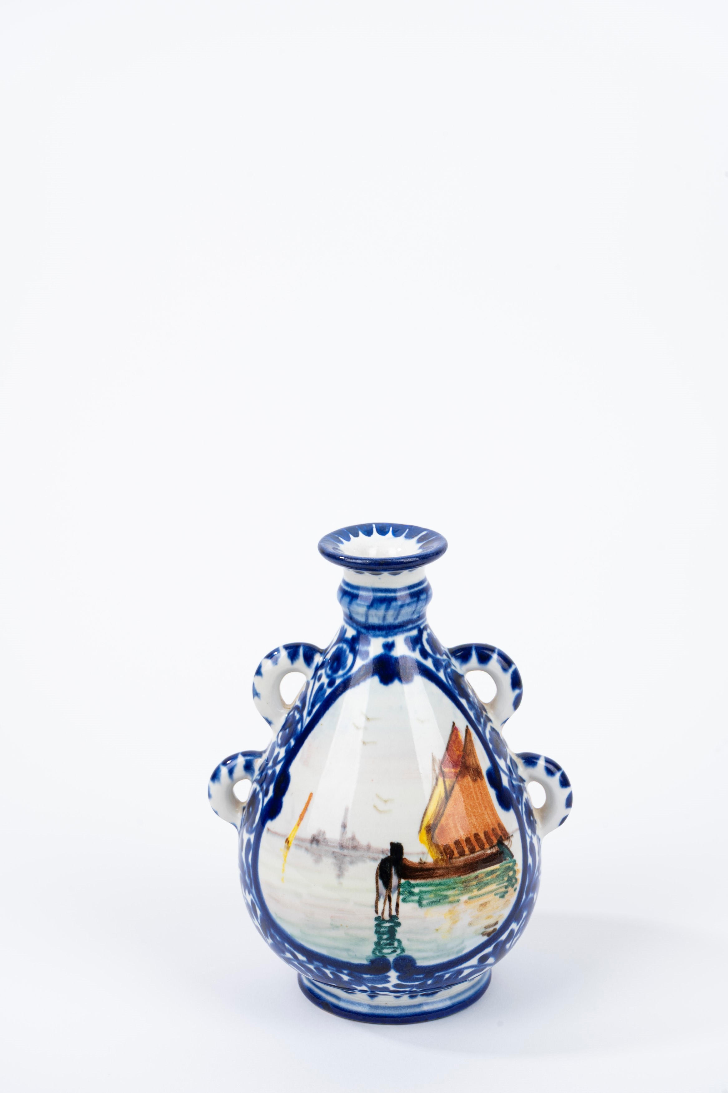 Piccola Fiasca in Ceramica Policroma con Vedute di Venezia, Manifattura di Murano, Prima Metà del...