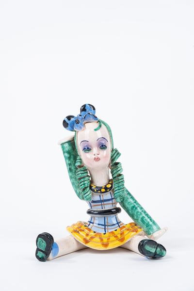 Scultura in Ceramica Policroma Raffigurante Bambina, Probabilmente Deruta, Prima Metà del Secolo ...