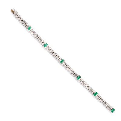 Bracciale in oro bianco 18k con smeraldi e diamanti