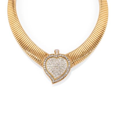 Collana tubogas in oro giallo 18k con pendente cuore in diamanti