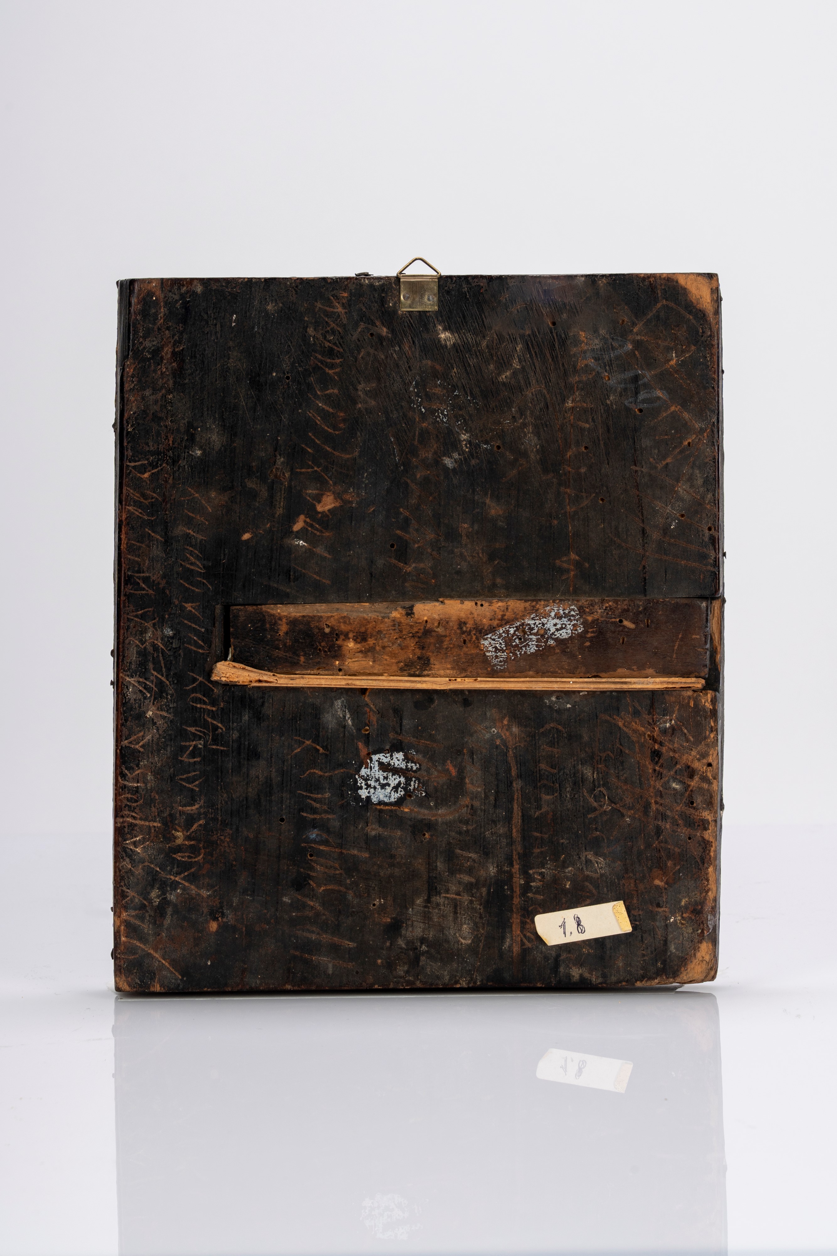 Icona russa del XVIII-XIX secolo raffigurante tre santi, legno, cm 27x22,5