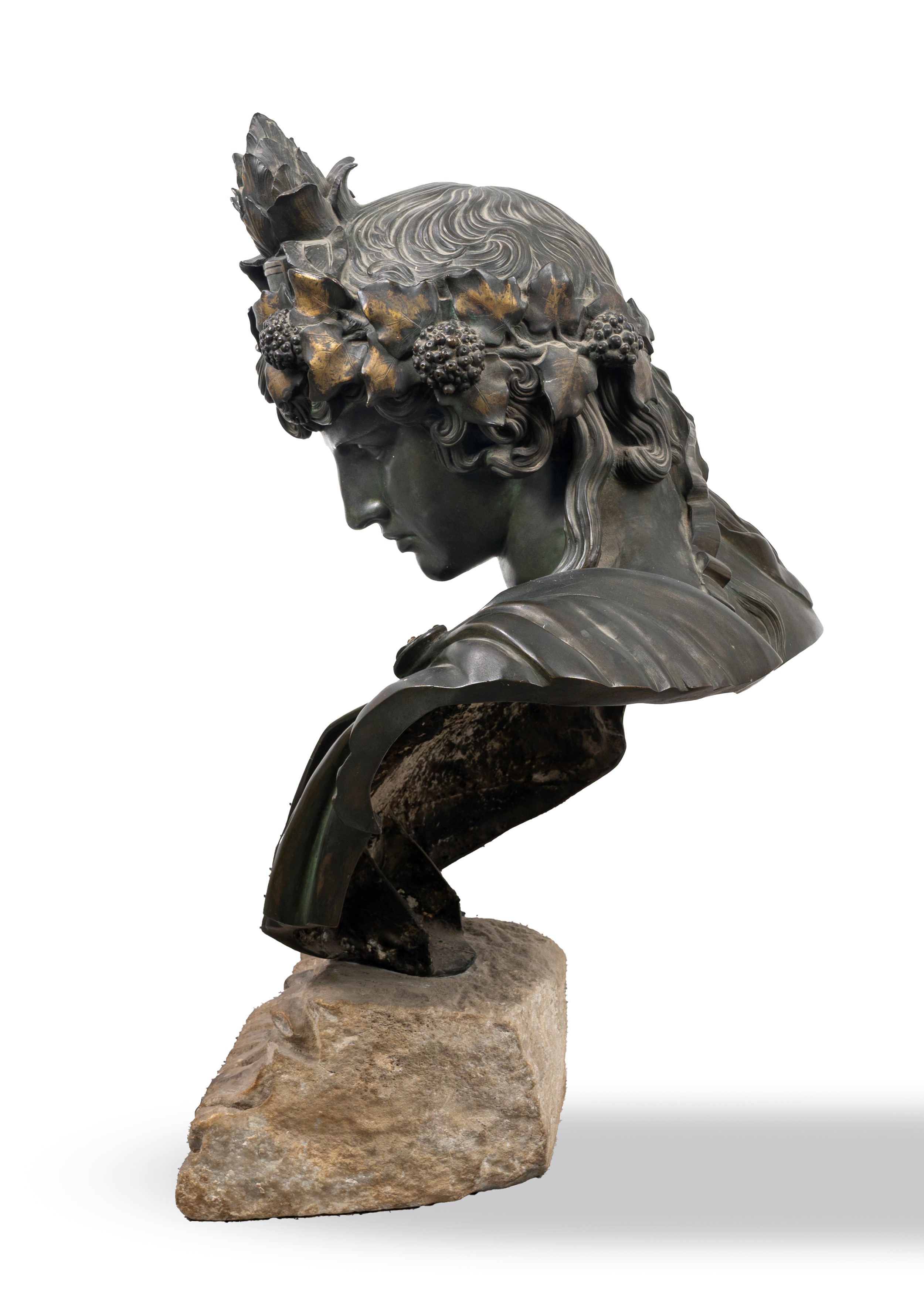Busto in Bronzo Raffigurante Antinoo Come Dioniso