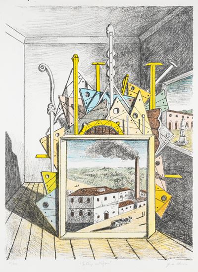Interno metafisico, litografia a colori, 1969