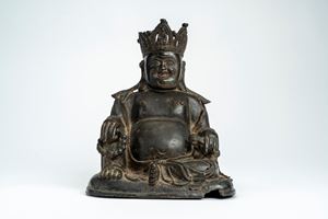 Bronze figure of Budai with traces of gilding, China, Ming dynasty, 17th century