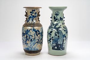 Pair of porcelain vases decorated in underglaze blue, China, late Qing dynasty