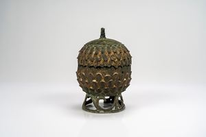 Bronze lidded container with traces of gilt, pinecone-shaped, China, Qing dynasty (1644–1911)