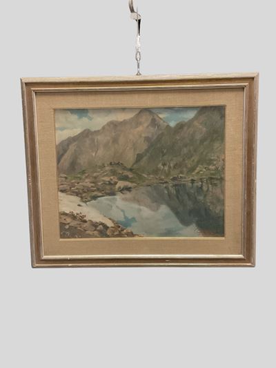 Laghetto di montagna, olio su compensato