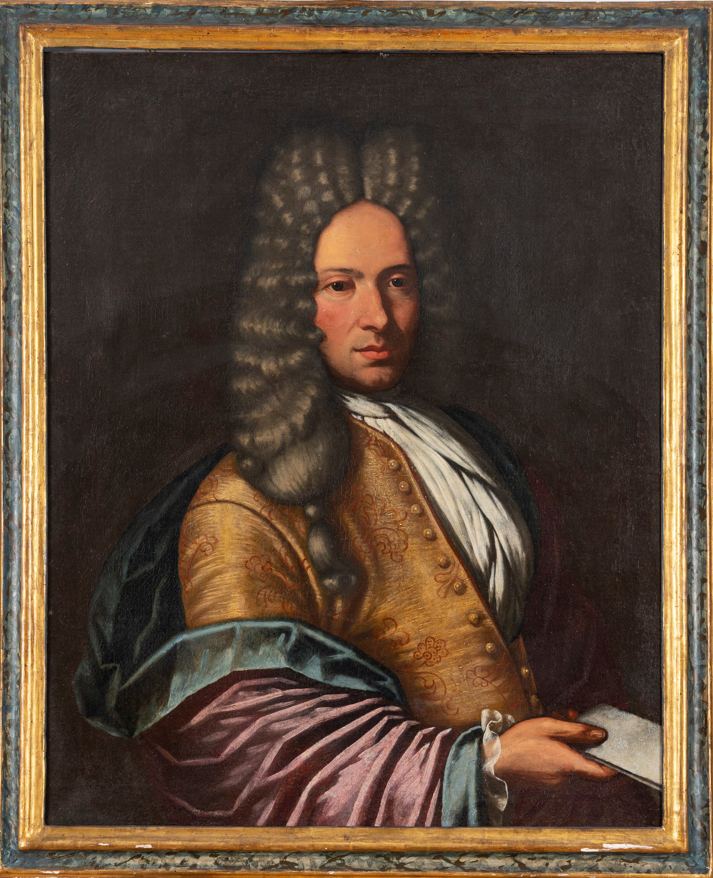 Scuola Italiana, Secolo XVIII - Ritratto di gentiluomo con parrucca e lettera in mano, olio su te...