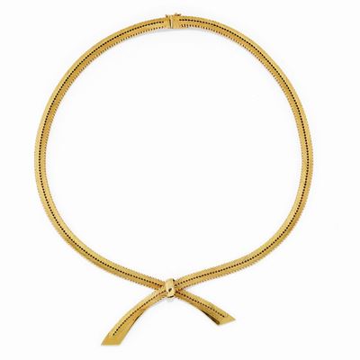 Collana in oro giallo 18K con centrale a fiocco, circa 1950