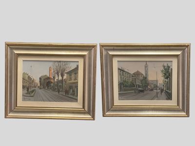 Scorci cittadini, olio su tela