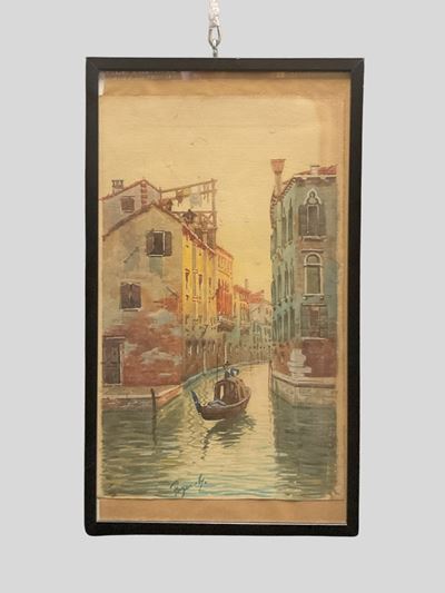 Canale con gondola, acquerello su cartoncino