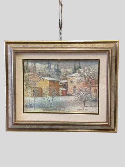 Paesaggio innevato, olio su masonite