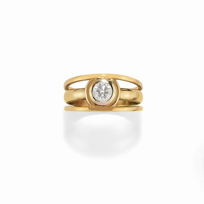 Anello in oro bicolore 18K con diamante brillante di ct 0,40