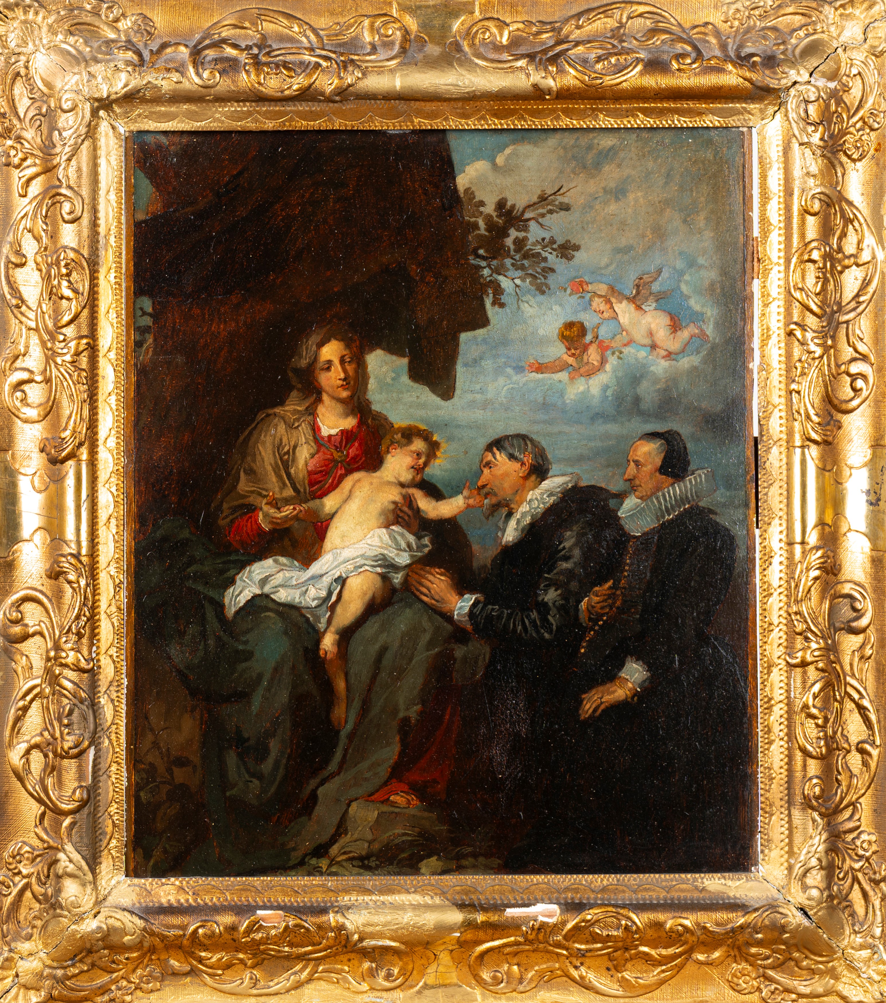 Imitatore di Anton Van Dyck - Madonna con Bambino e Committenti