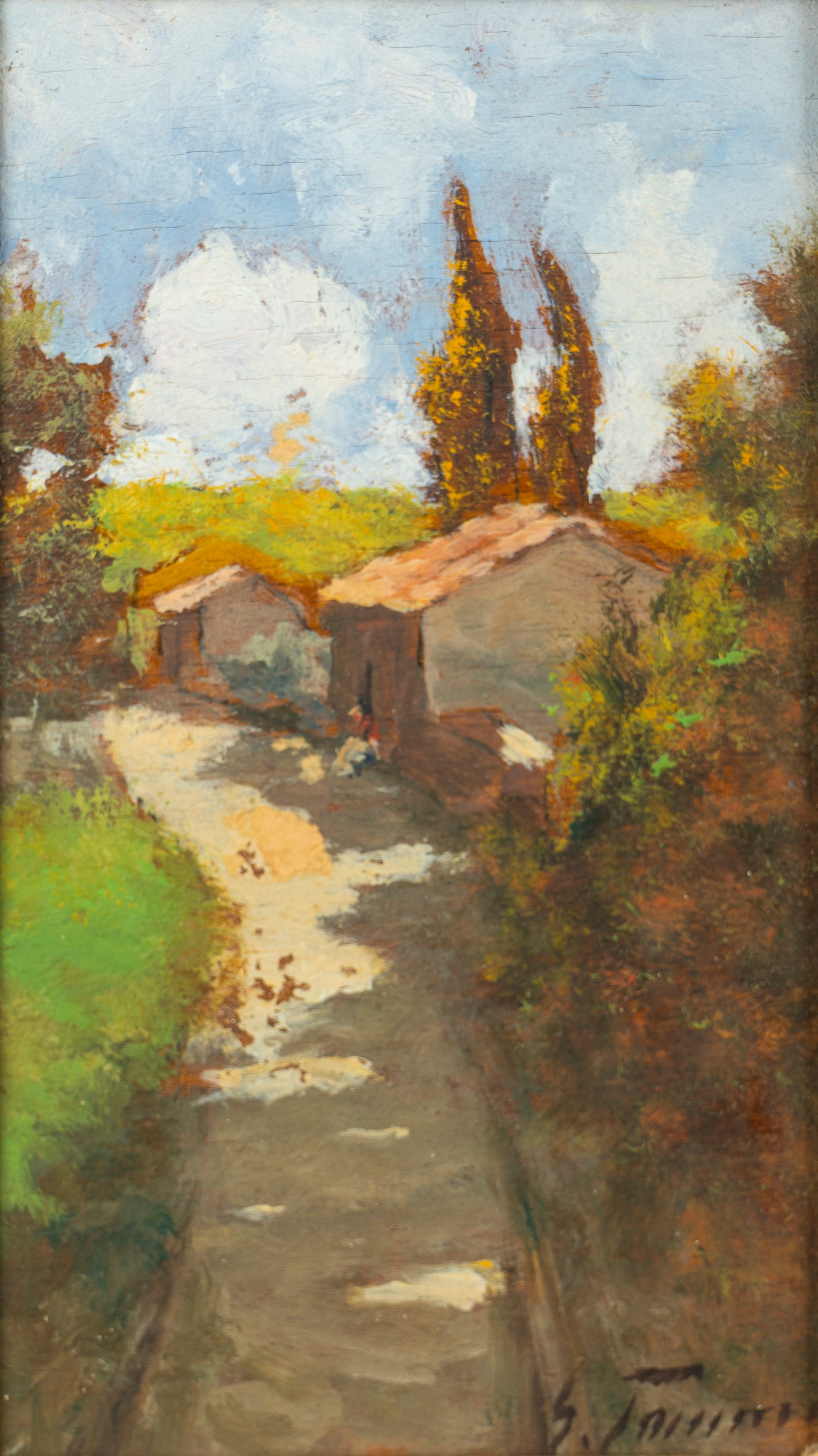 Gino Tommasi - Due Dipinti Raffiguranti Vedute di Casali nella Campagna