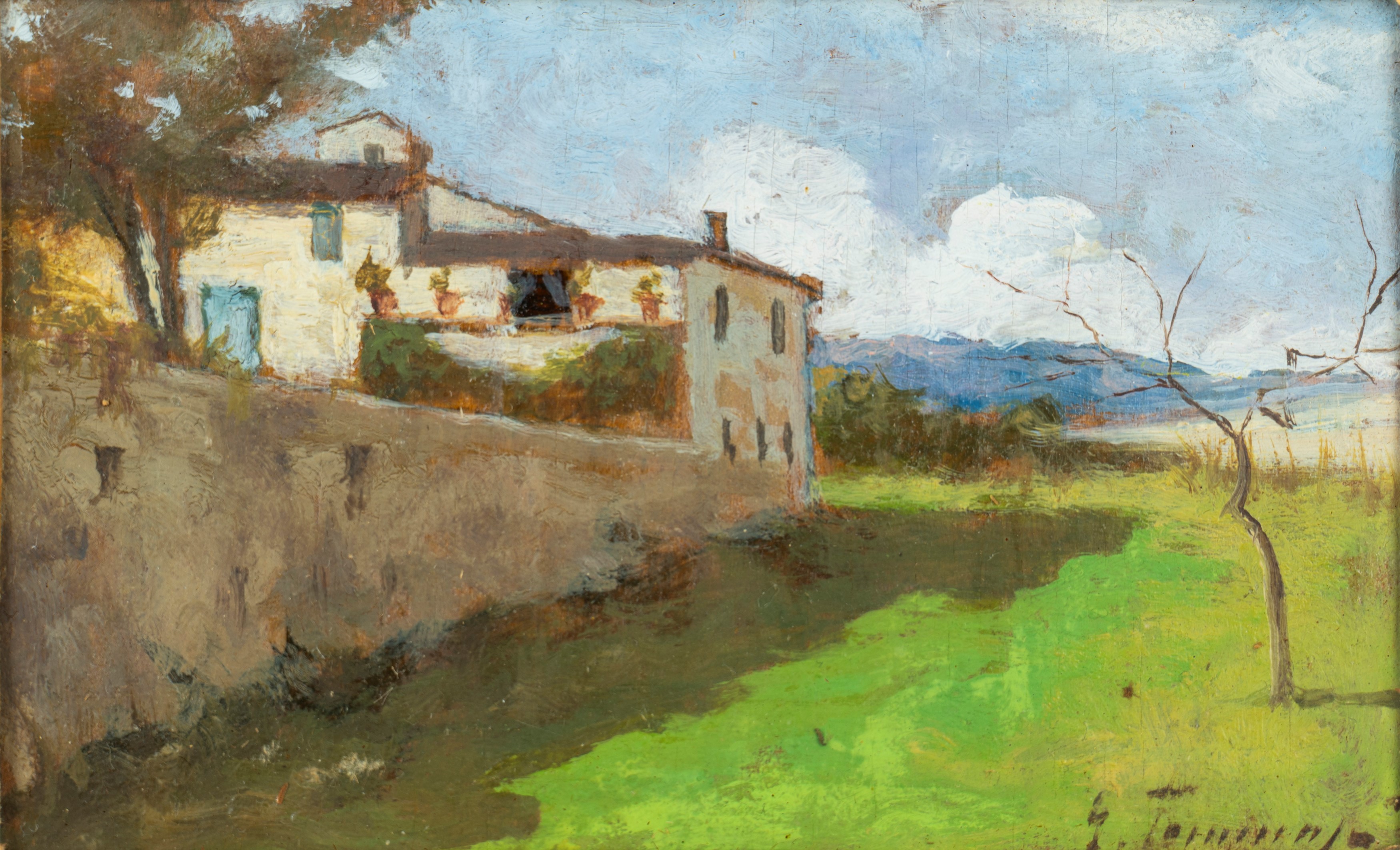 Gino Tommasi - Due Dipinti Raffiguranti Vedute di Casali nella Campagna